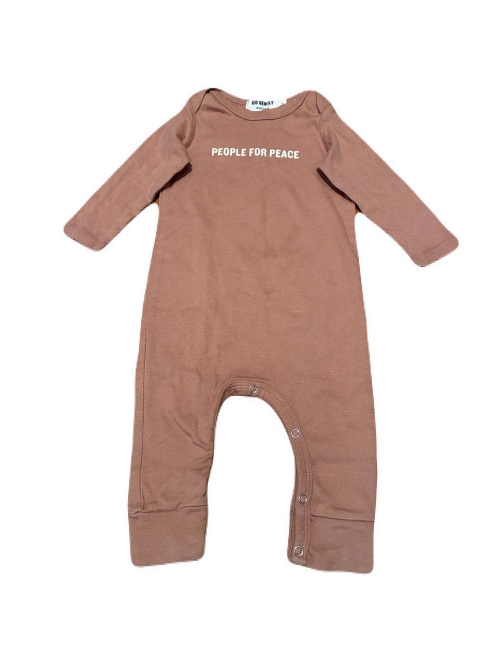 Go Gently Nation Kids Eco-Friendly Cotton “Peace” Onesie in Khaki Tan, 18-24